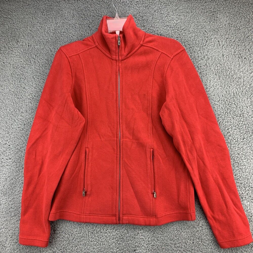 Tommy Bahama's Full Zip Jacket Sweater Womens Medium Red Zip Pockets Lightweight